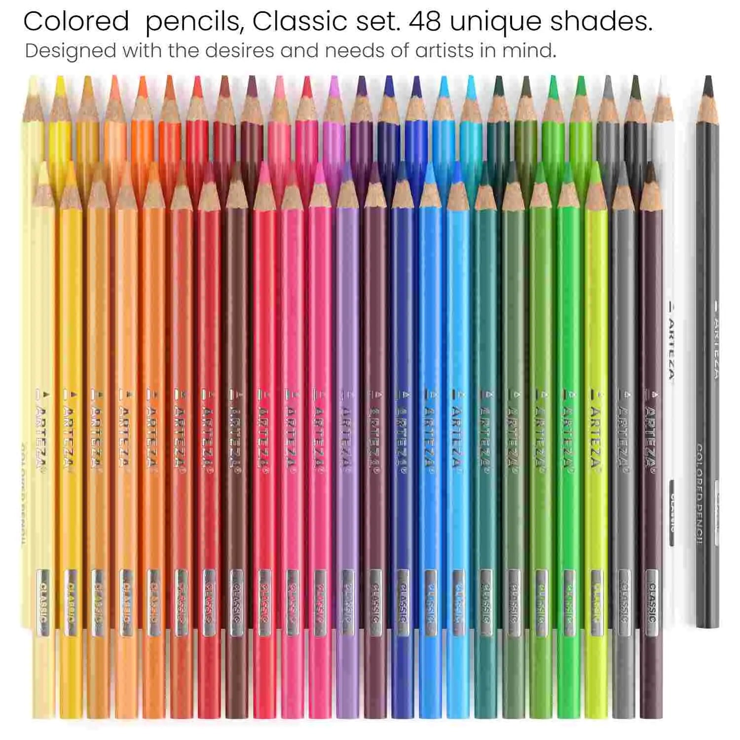ARTEZA Colored Pencils Classic Assorted Colors Set of 48